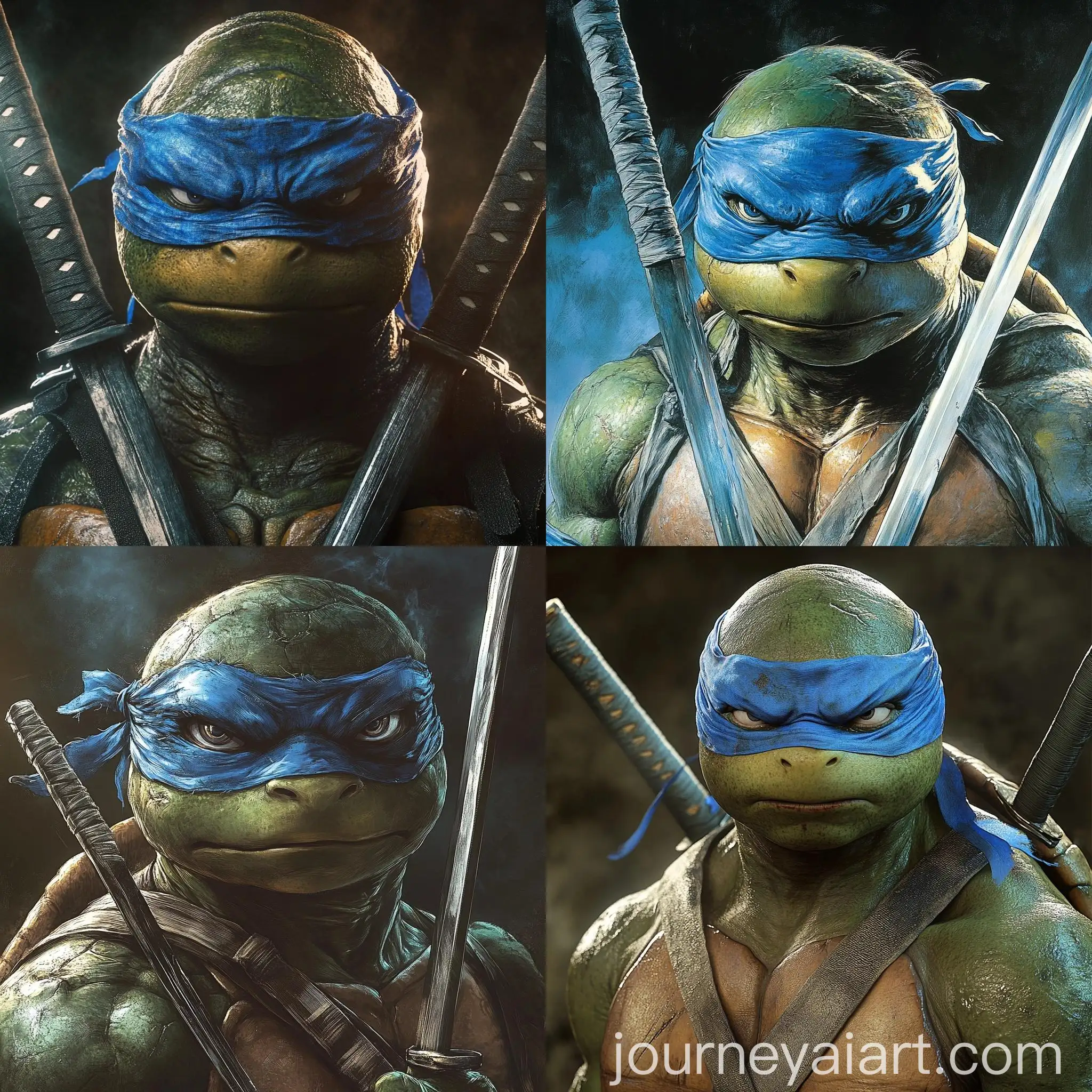 CloseUp-Ninja-Turtle-Leonardo-with-Katanas-in-TMNT-Style