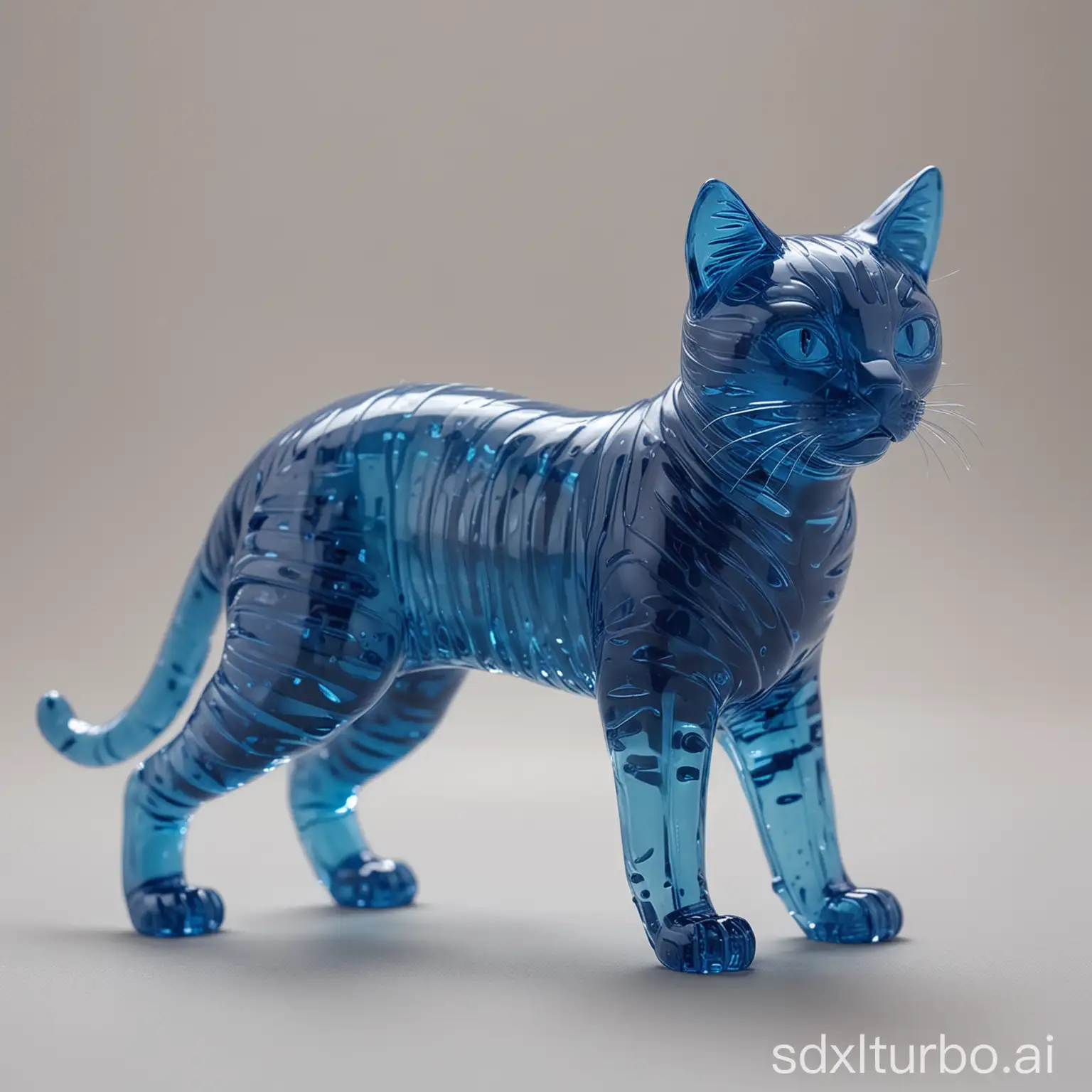 A blue transparent plastic cat