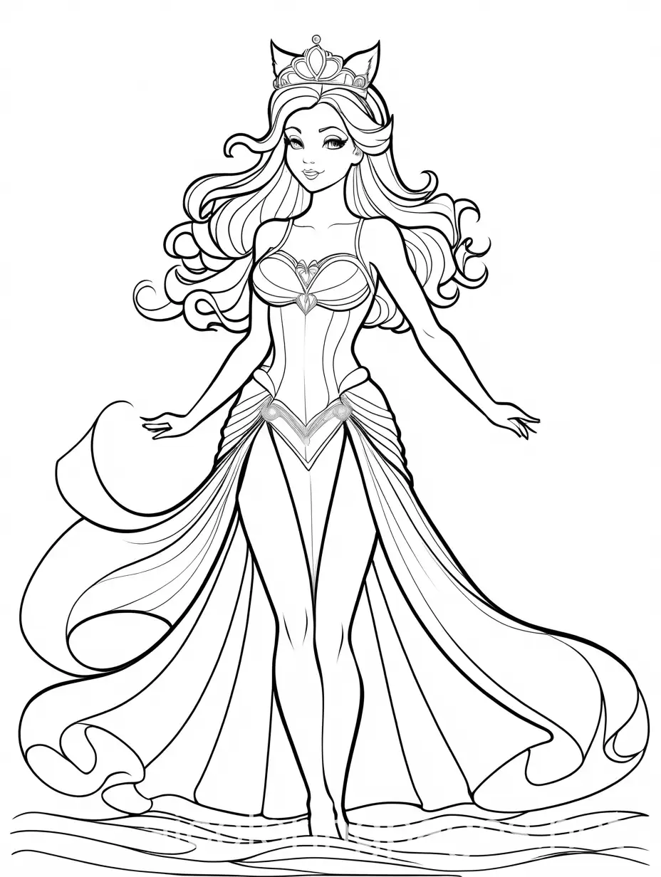 Graceful-Princess-with-Kitten-Ears-in-Bodycon-Outfit-and-Tiara-Coloring-Page