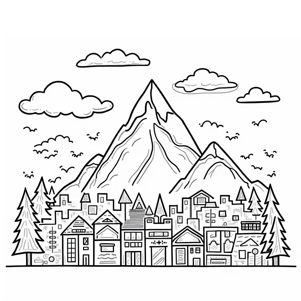 Whimsical-Geometric-Shapes-with-Banff-National-Park-and-Dreamy-Cityscape-for-Stress-Relief-Coloring-Book