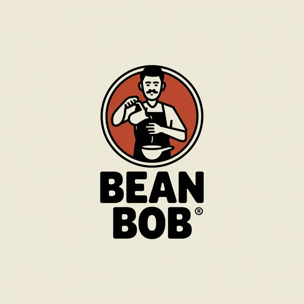 LOGO Design for Bean Bob Man Barista with Mustache and Coffee Pour Theme for Restaurant Industry