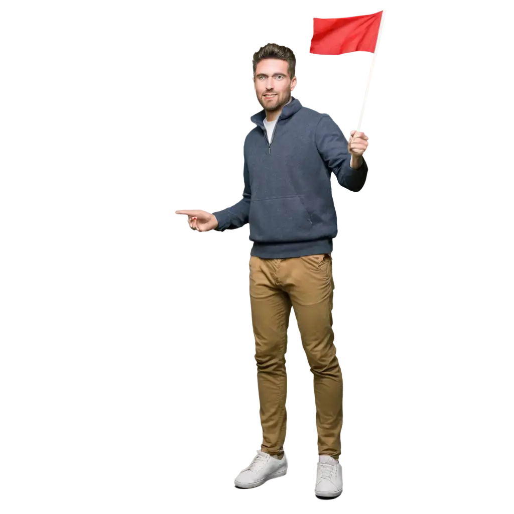 Full-Body-PNG-ImagePNG-Image-Usage-Scenarios-of-a-Man-in-Casual-Wear-Holding-a-Red-Flag-HighQuality-and-Versatile