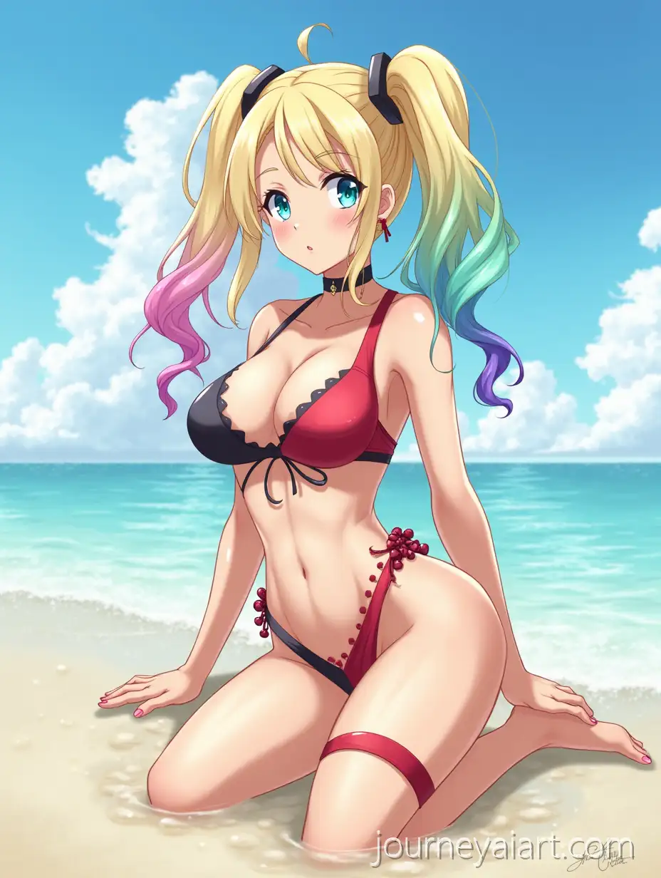 Harley-Quinn-Relaxing-on-the-Beach-inAI-Art-Prompt-Expansion-Anime-Style