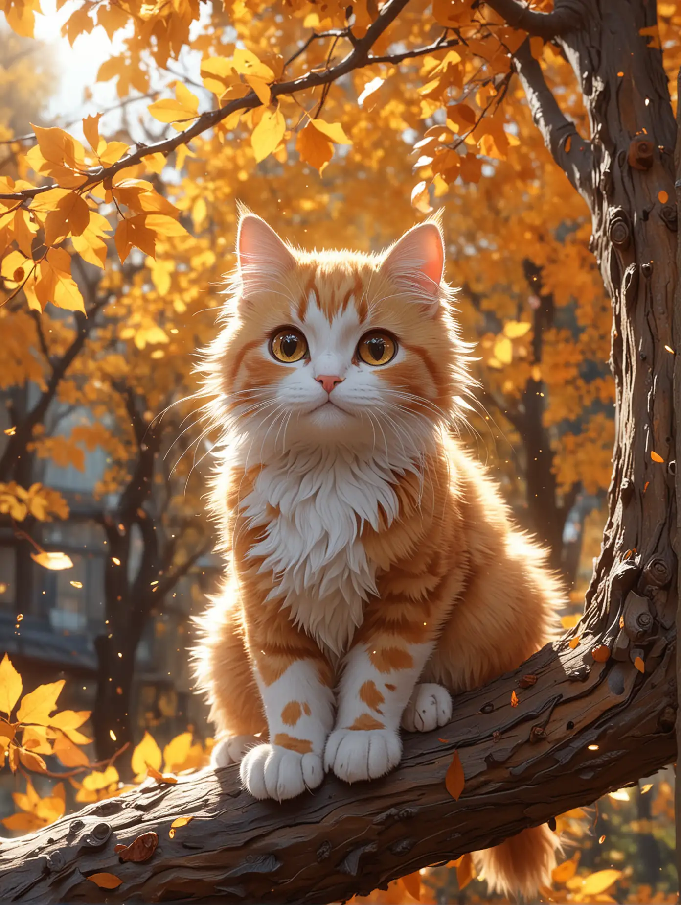 Playful-Cat-in-Vibrant-Autumn-Setting-with-Falling-Leaves