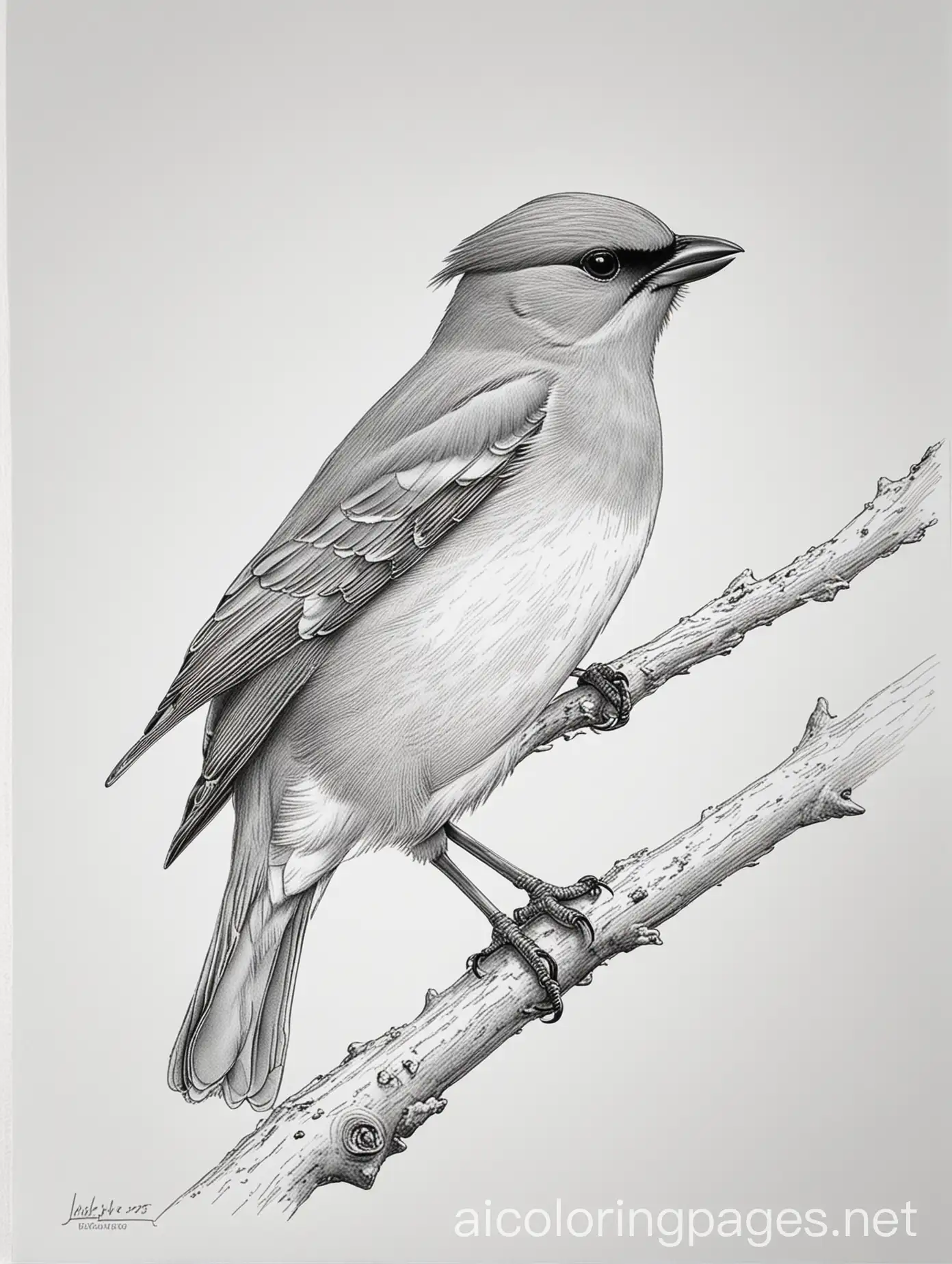 Cedar-Waxwing-Coloring-Page-with-Simplified-Outlines-on-White-Background