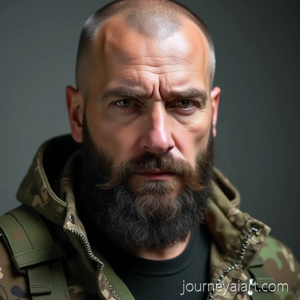 Ukrainian-Military-Soldier-with-Beard-and-Bald-Head-in-Uniform