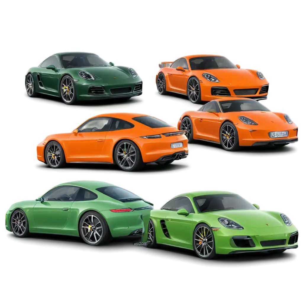 Porsche-Cars-in-Orange-White-and-Green-PNG-Image-HighQuality-and-Versatile-Visual-for-Your-Projects