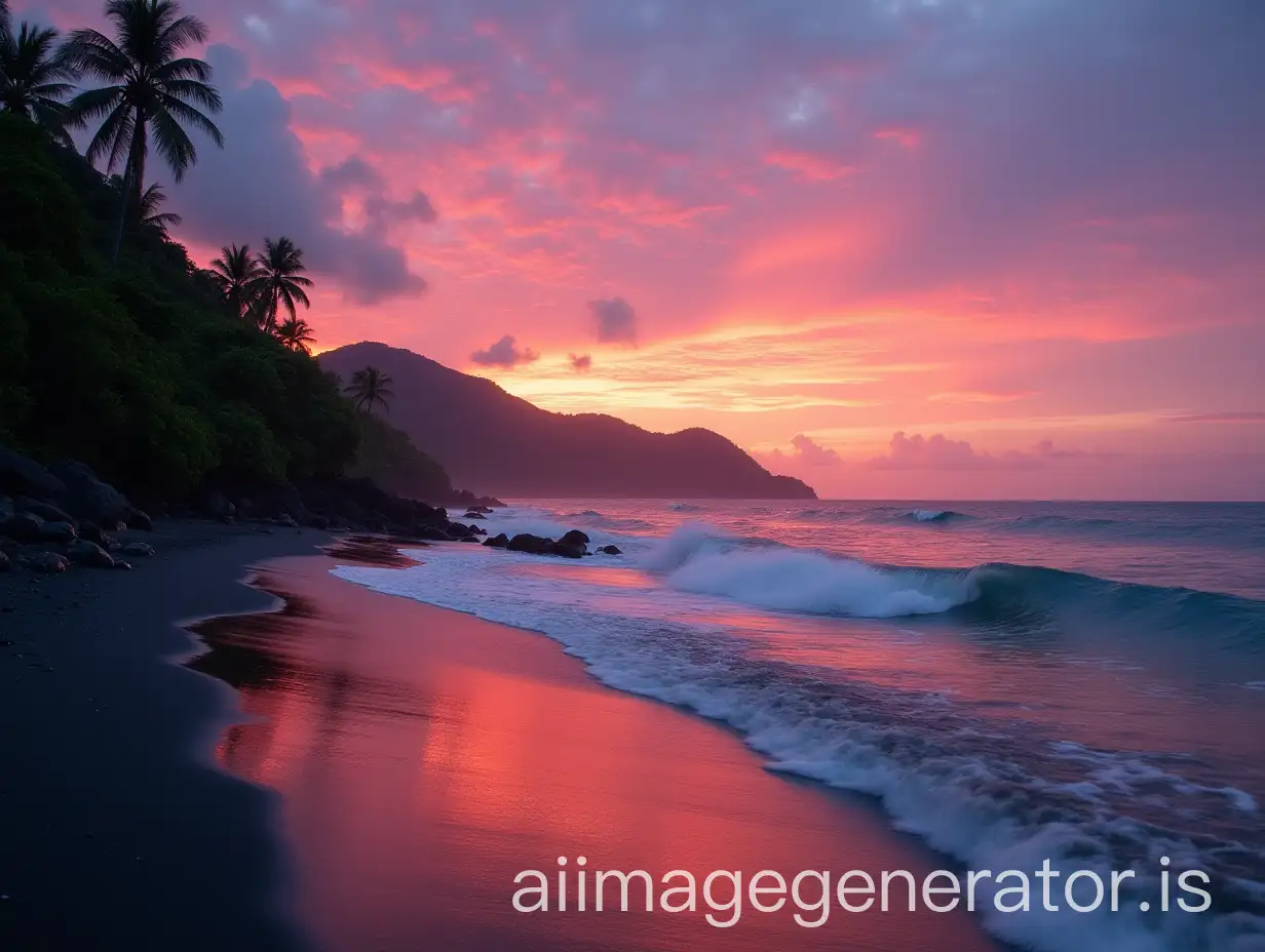 Caribbean-Coast-of-Costa-Rica-at-Dawn-with-Vibrant-Sunrise-and-Lush-Tropical-Landscape