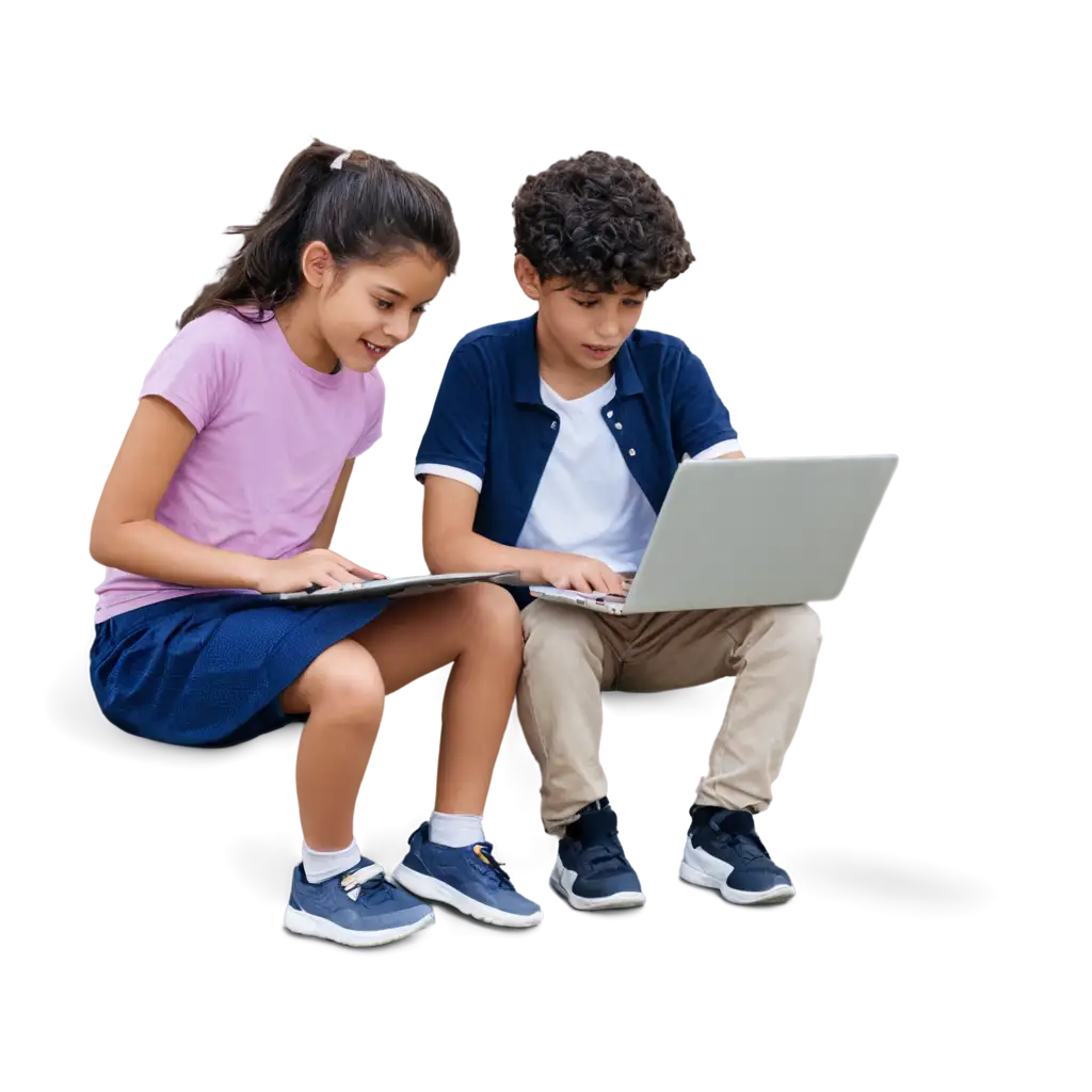 PNG-Image-of-a-Laptop-with-a-Girl-and-Boys-Perfect-for-Digital-and-Educational-Uses