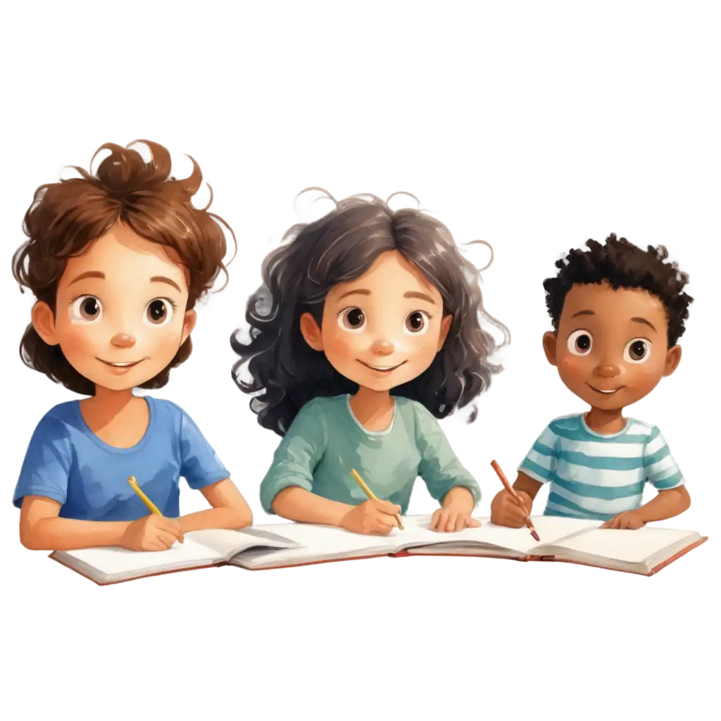 Illustration-of-Children-Writing-HighQuality-PNG-for-Creative-Projects