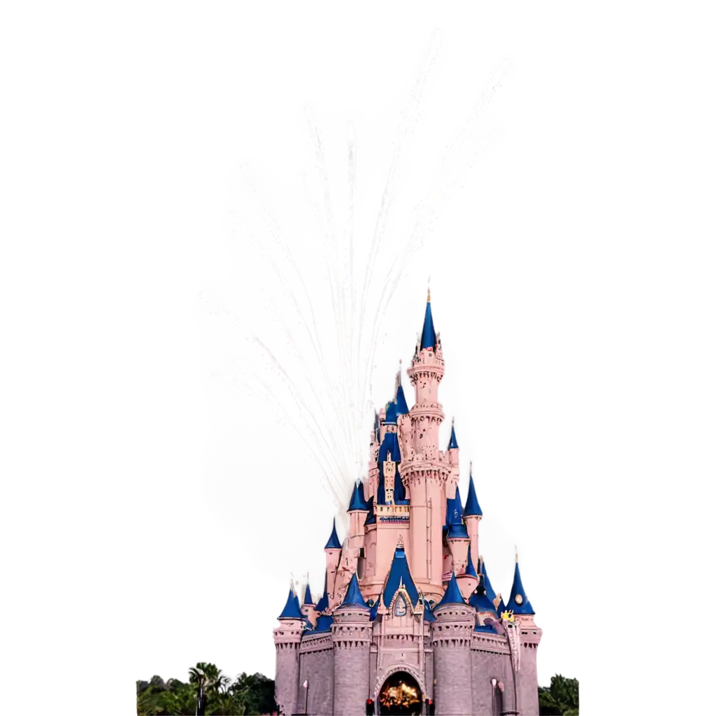 I want an image of fireworks exploding over Disney castle with happy markets below