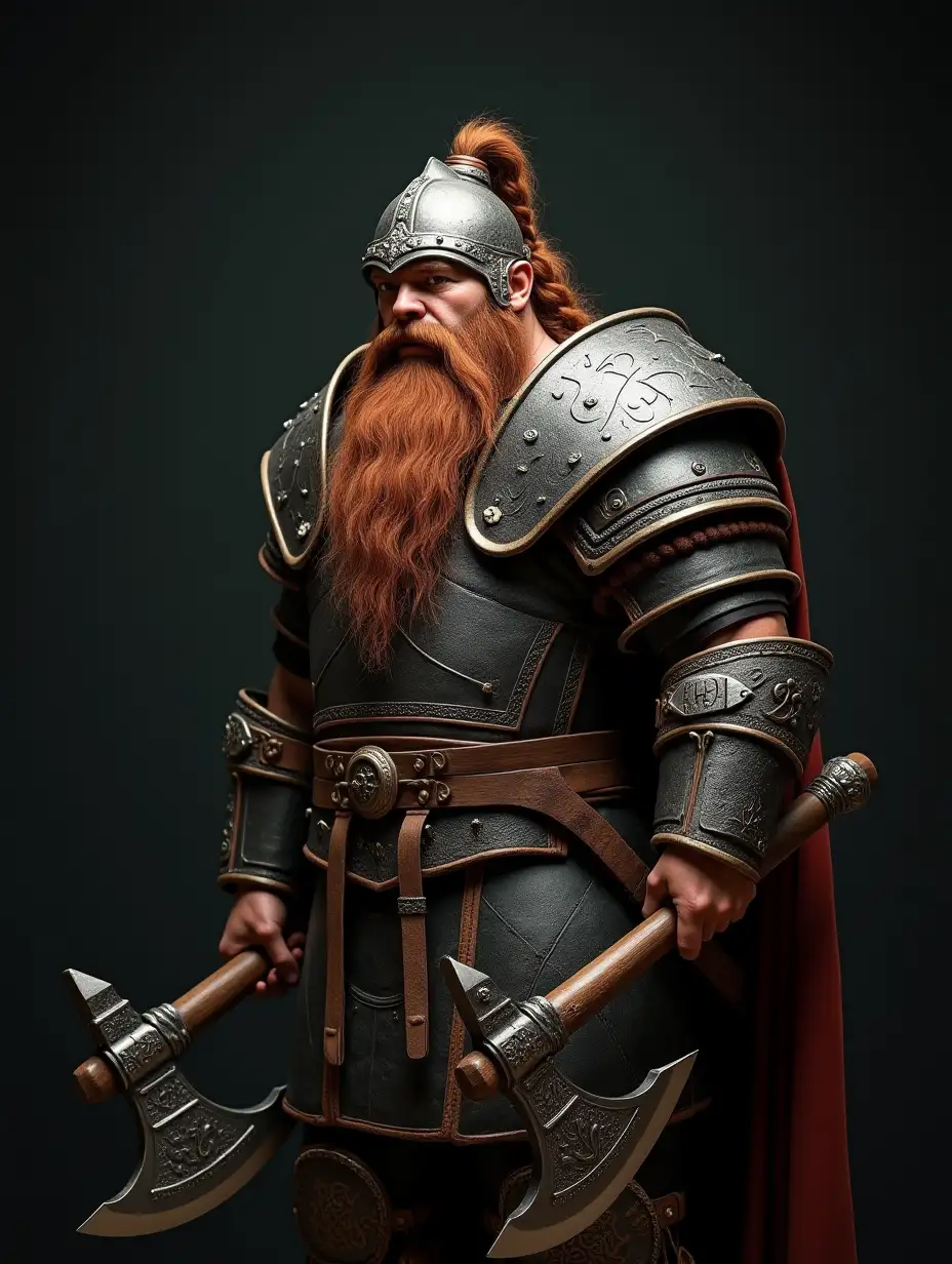 dwarf warrior, broad shoulders, long beard braided into a ponytail, short stature, runic ax, heavy ax, full plate armor covered in runes, helmet with a visor,, aesthetically, beautifully, realistically, professional photo, 4k, high resolution, high detail, subdued lighting