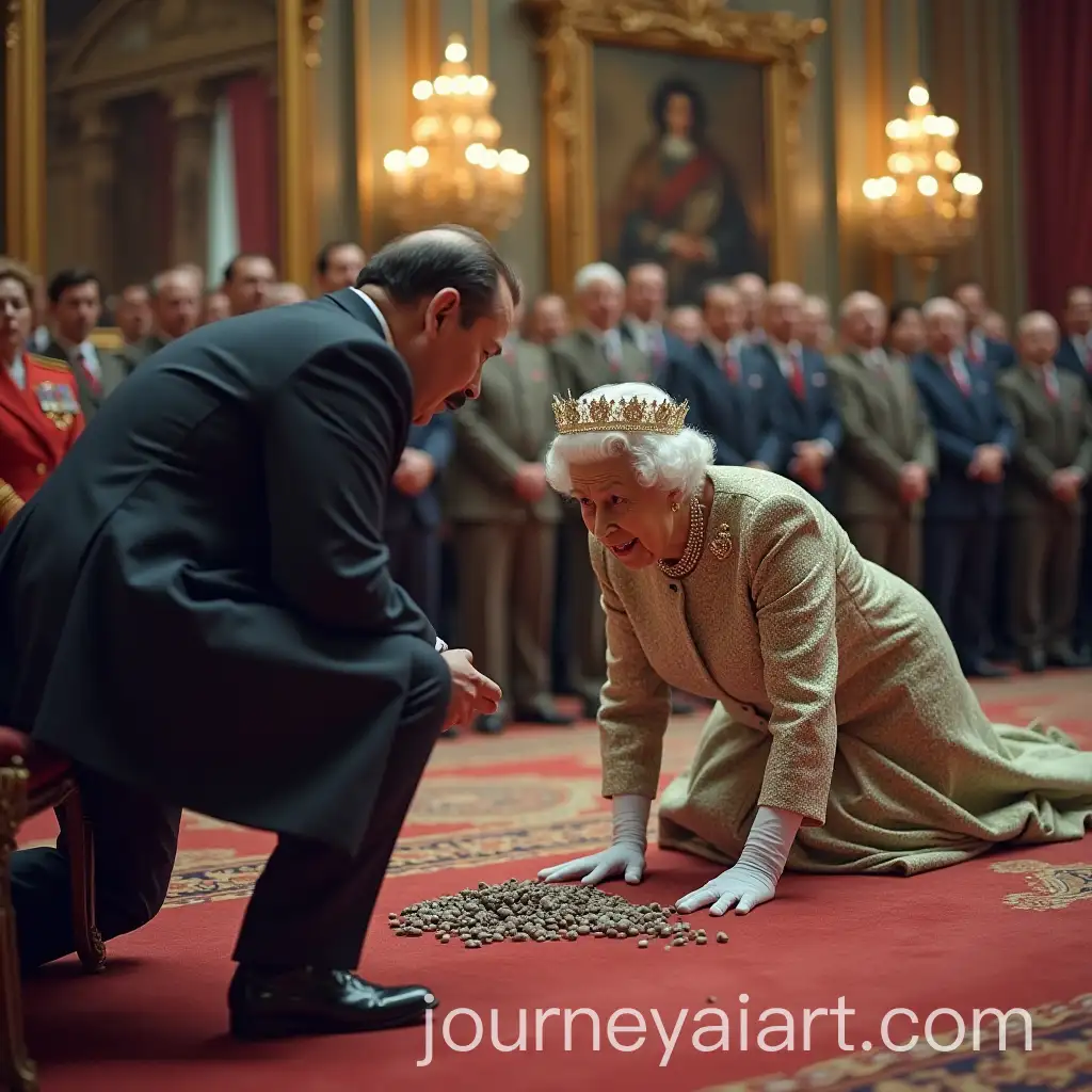 Stalin-Doing-PushUps-in-Front-of-Queen-Elizabeth-II-at-Buckingham-Palace-Queen-Eating-Stones-in-Shock