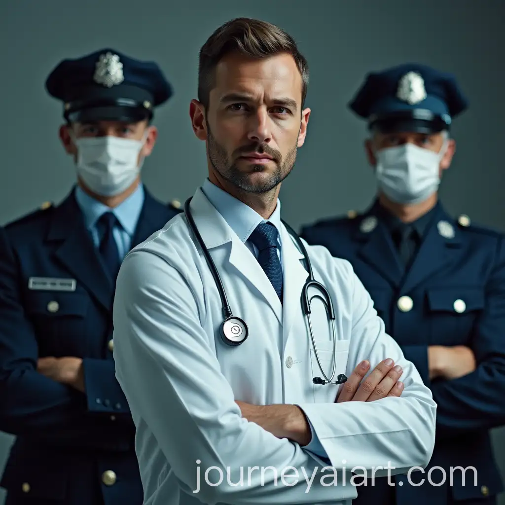 Doctor-Surrounded-by-Guards-in-a-Protective-Setting