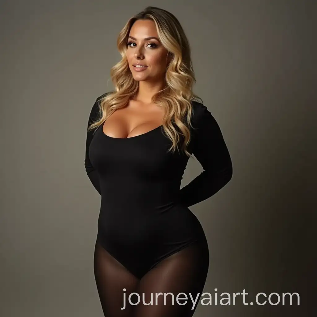 Curvy-Brazilian-Woman-in-Black-Body-Shaper-with-Blonde-Hair