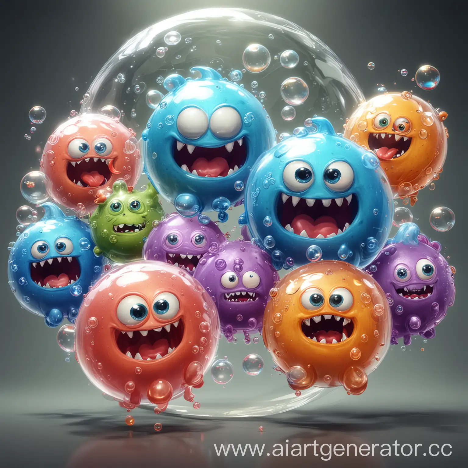 Colorful-Bubble-Monsters-Floating-in-Fantasy-Sky