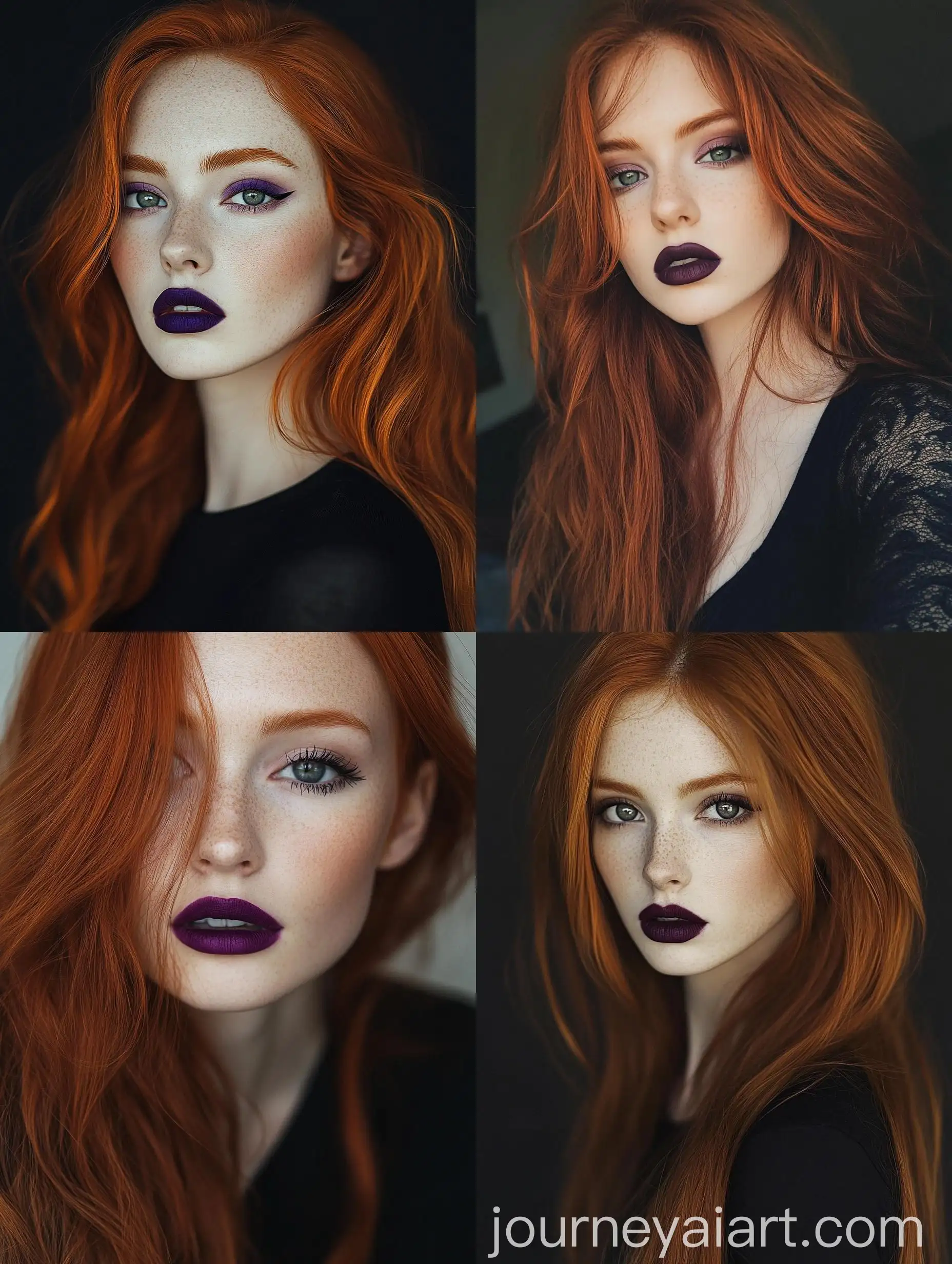 Young-Woman-with-Red-Hair-Purple-Lipstick-and-Dark-Eyeshadow