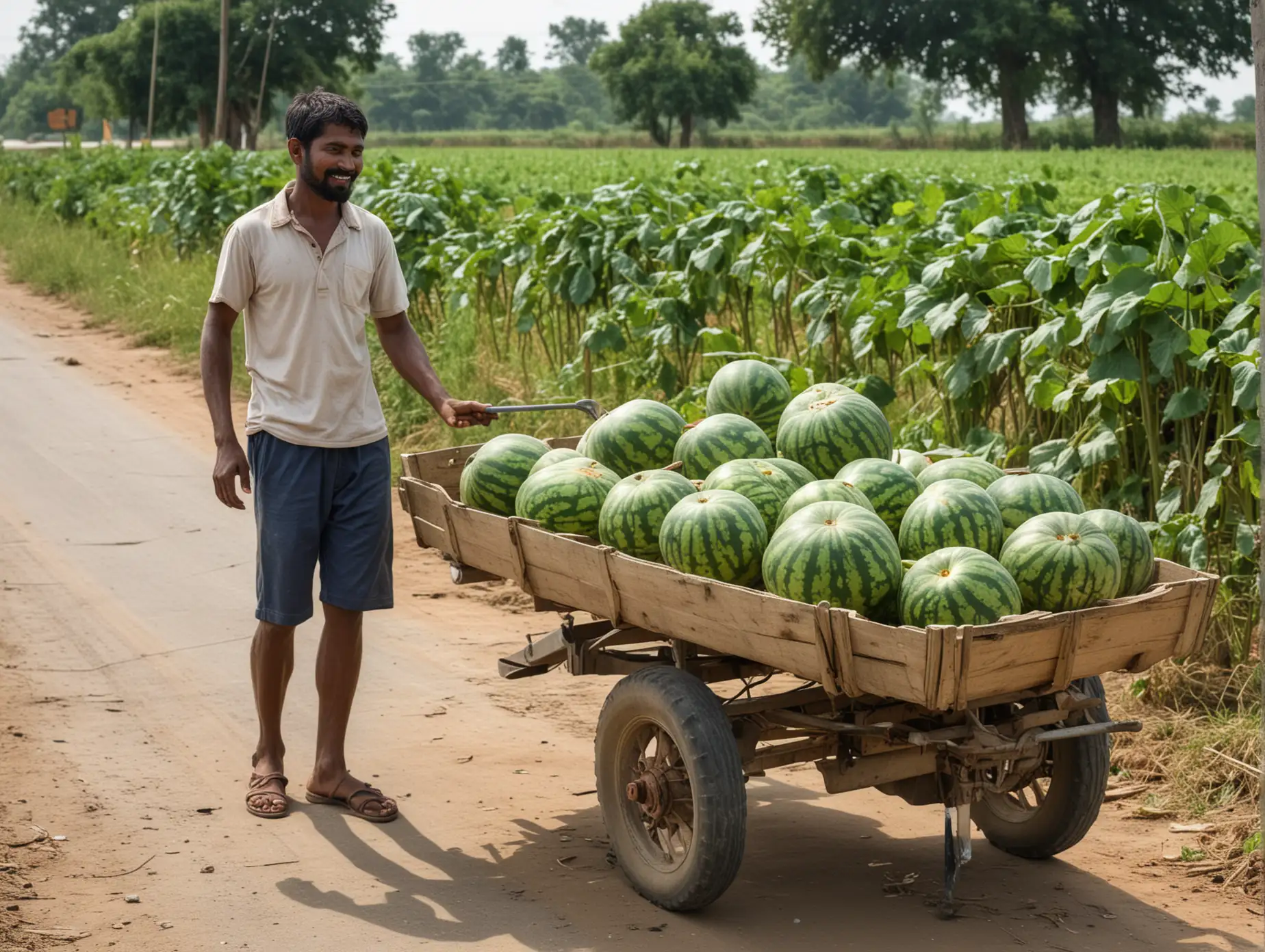 Rural-Fruit-Farmer-Selling-Fresh-Watermelons-from-Cart