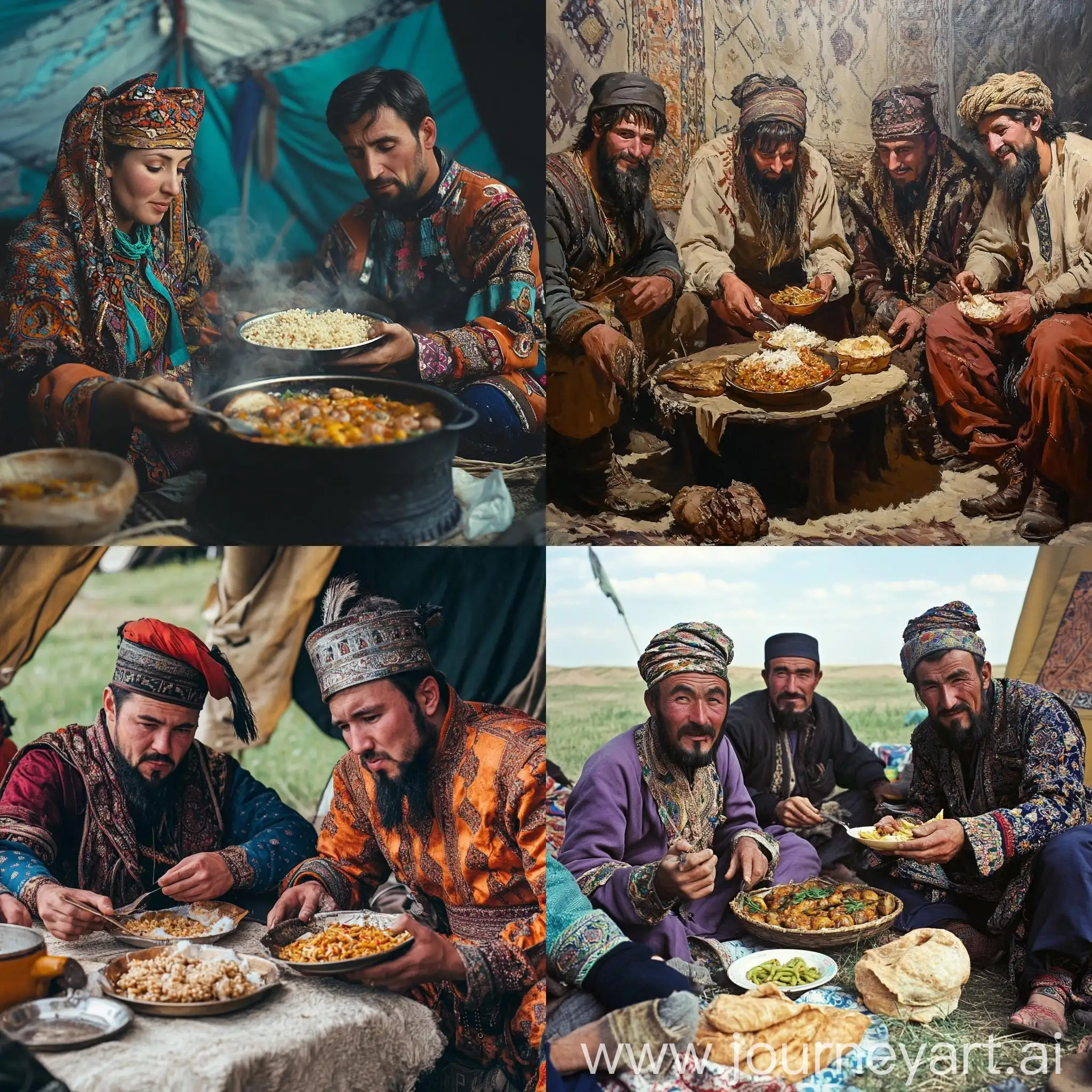 Nomads-Eating-Plov-in-Traditional-Clothes