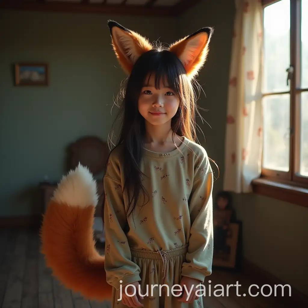 Cute-Asian-Girl-with-Fox-Ears-and-Tail-in-PostApocalyptic-Mountain-House