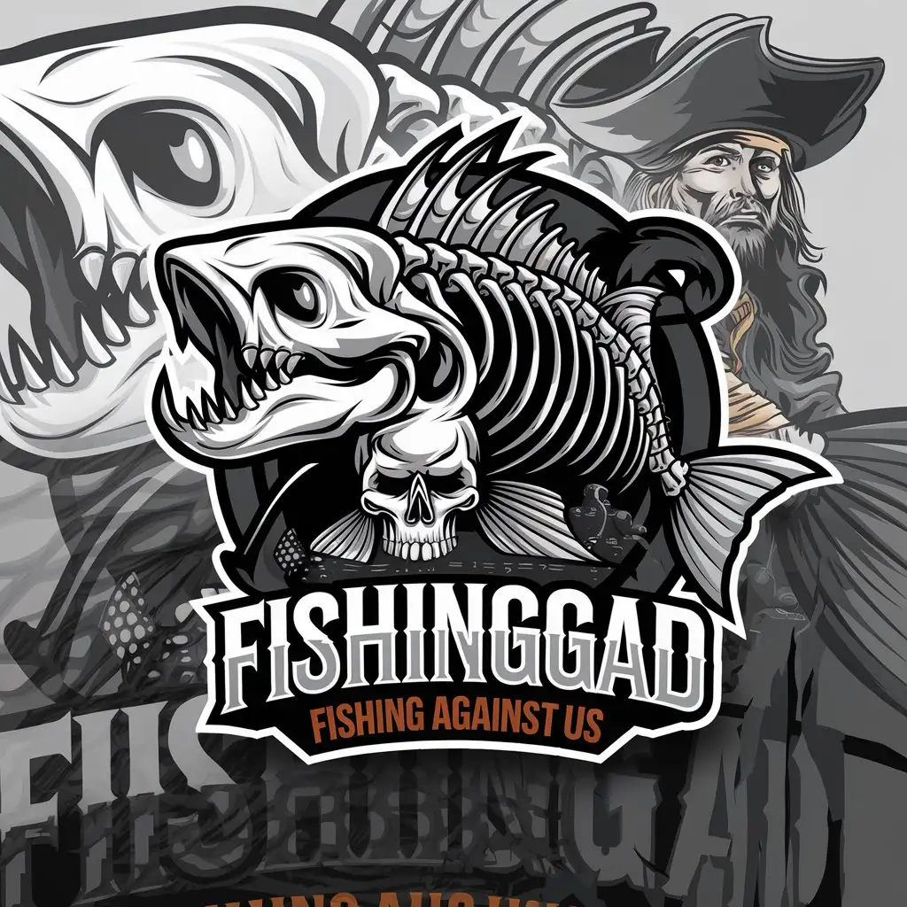 LOGO-Design-for-Fishing-Gad-Vector-Logo-with-Ruff-Fish-Skeleton-Pirate-Skull-Theme-and-Clear-Background