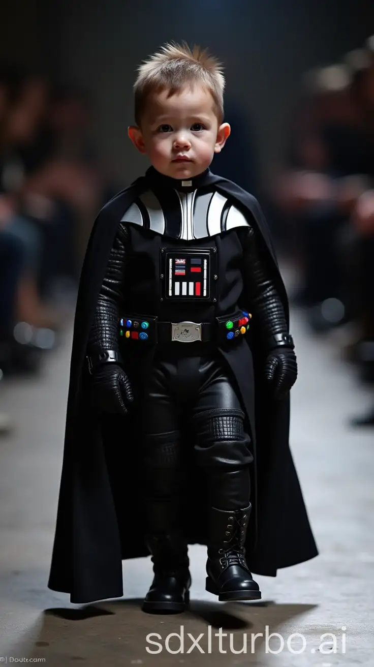 Eccentric-Baby-Model-Strutting-on-the-Runway-in-Darth-Vader-Attire-at-Paris-Fashion-Week