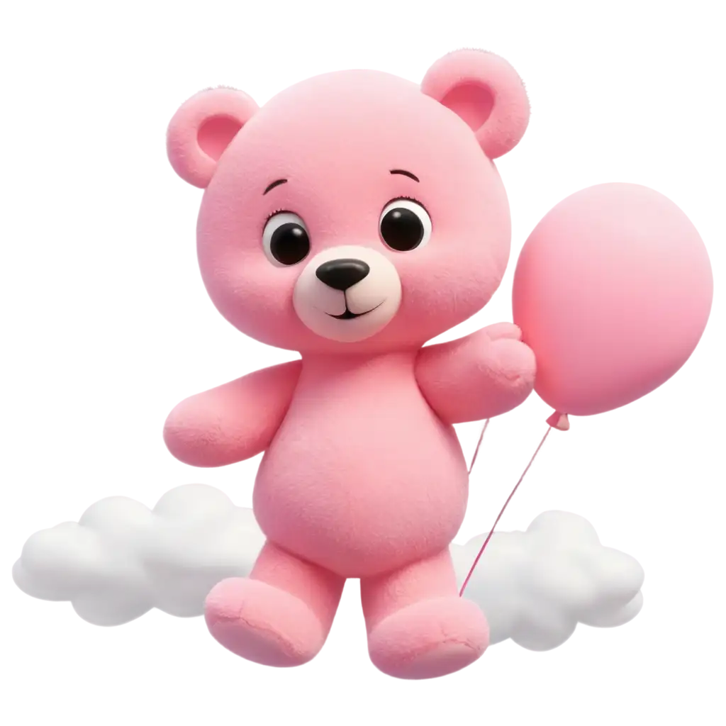 Pink-Teddy-Bear-with-Balloons-Among-Clouds-in-3D-Animation-Style-PNG-Image