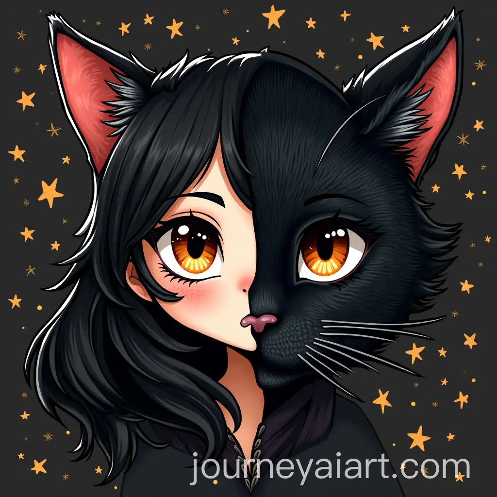 Unique-Pattern-of-Girl-and-Black-Cat-Faces-Merging-into-One
