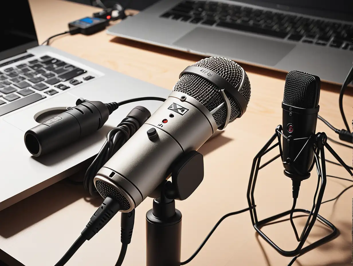 Top View of USB and XLR Microphones on Desk