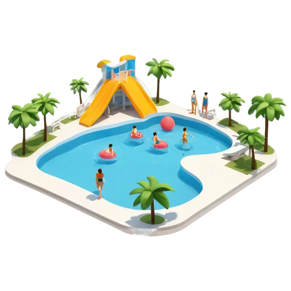 Explore-the-Iconic-3D-Isometric-View-of-a-Swimming-Pool-with-Slides-and-People-Swimming-PNG-Image