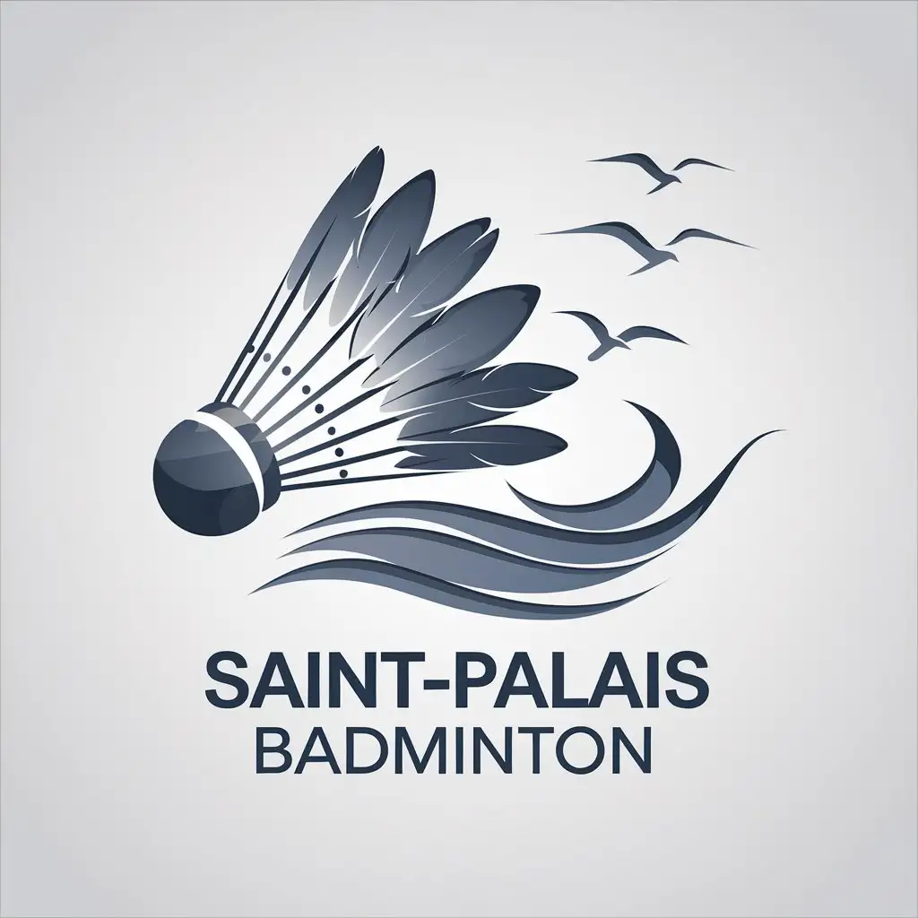 LOGO Design for SaintPalais Badminton Vector with Shuttlecock Sea Waves Seagulls Theme