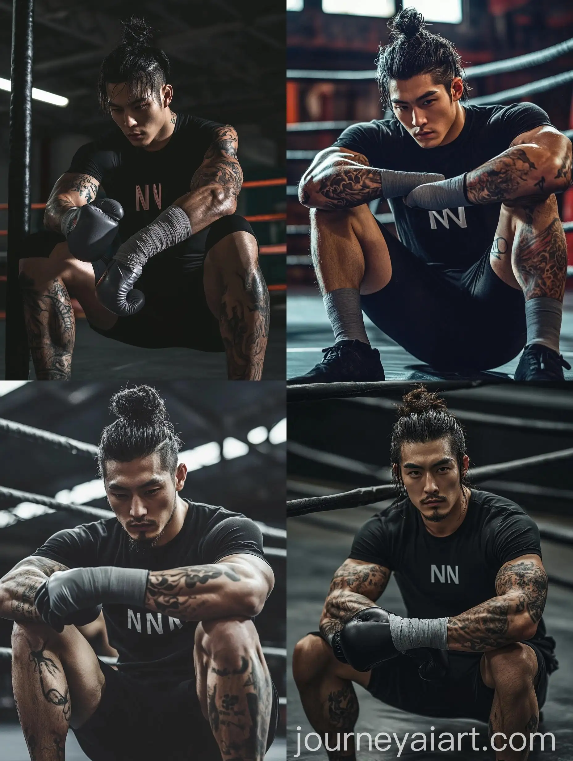 Intense-Boxing-Preparation-Korean-Man-with-Tattoos-in-Gym
