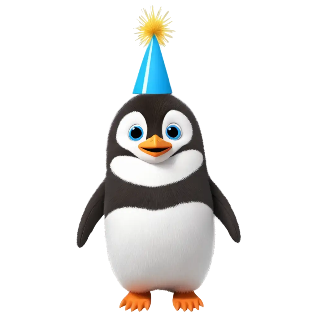 Adorable-Penguin-with-Blue-Party-Hat-PNG-Playful-Arctic-Bird-in-Festive-Attire