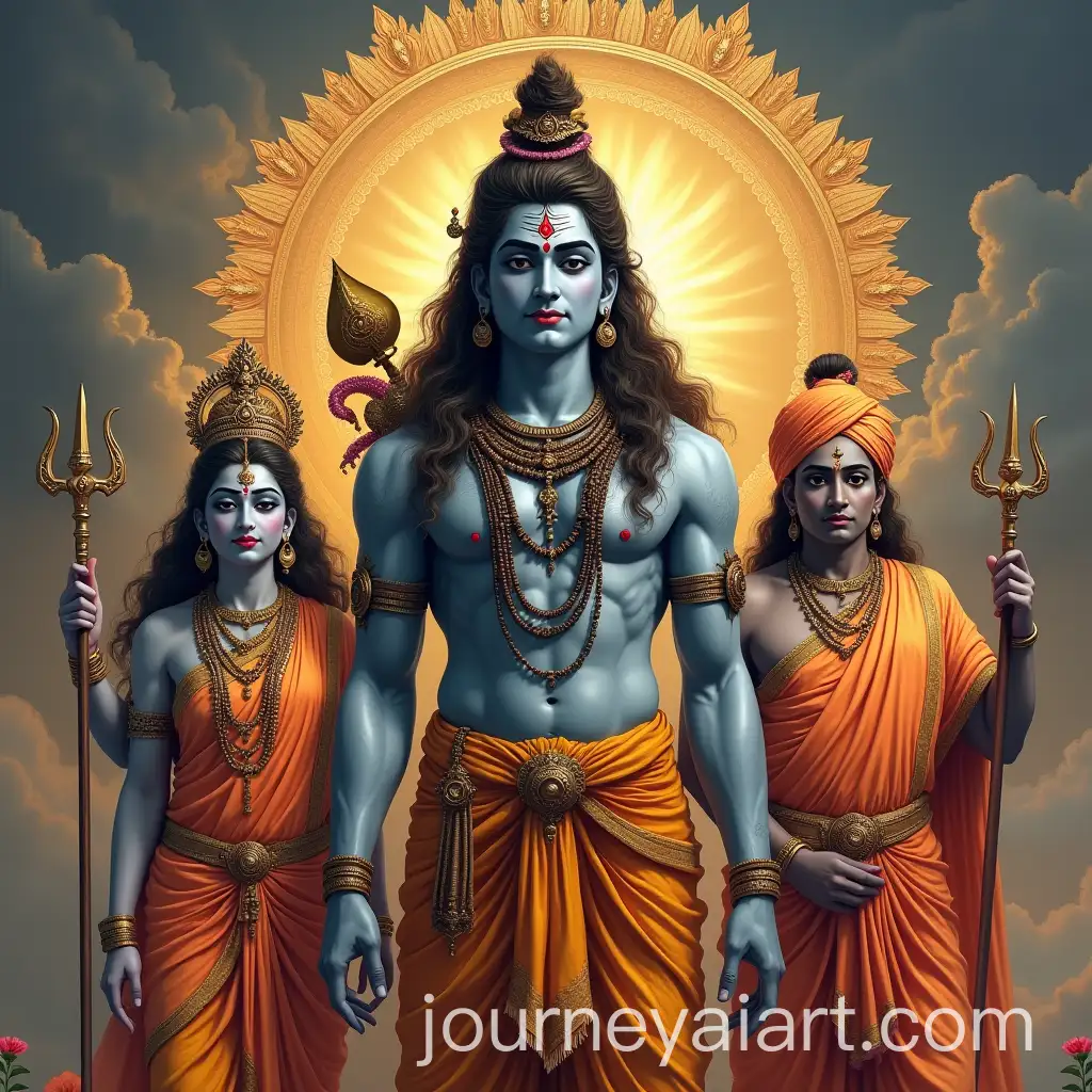 Divine-Family-of-Lord-Shiva-Parvathi-Devi-Ganesha-and-Kumara-Swami-in-Majestic-Background