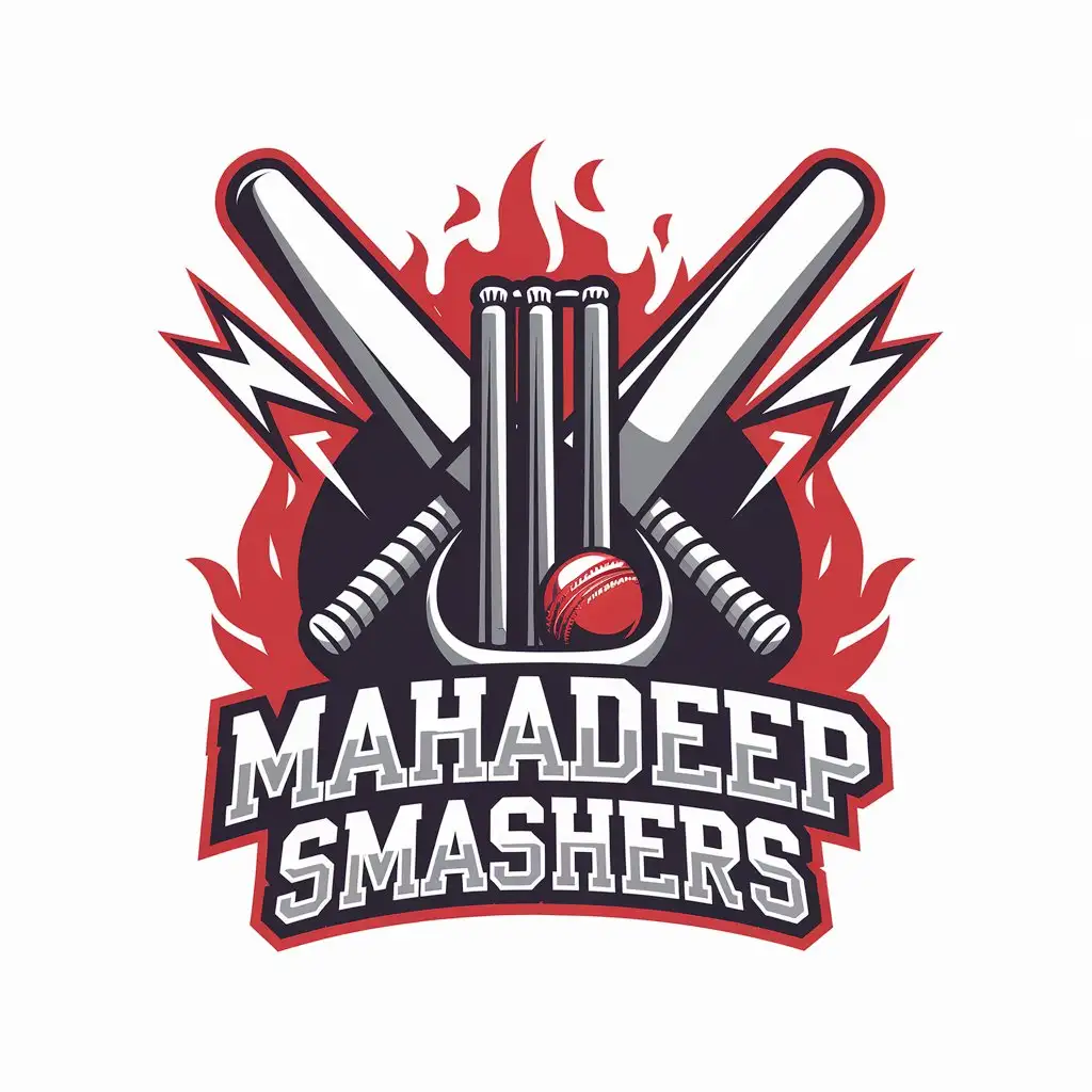 LOGO Design for Mahadeep Smashers Bat Ball Stumps Fire Lightning Theme for Sports Fitness Industry