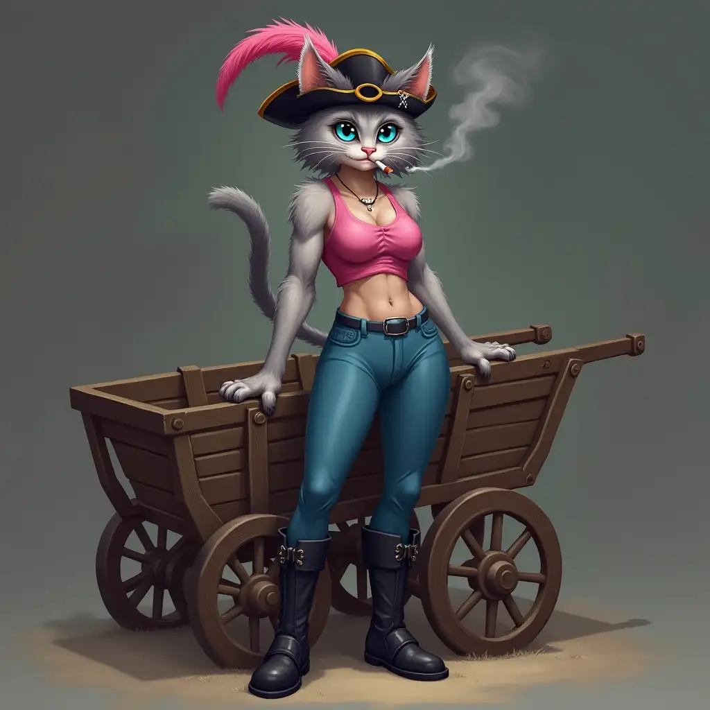 Grey-and-White-Cat-Woman-Smoking-Cigarette-in-Pirate-Attire