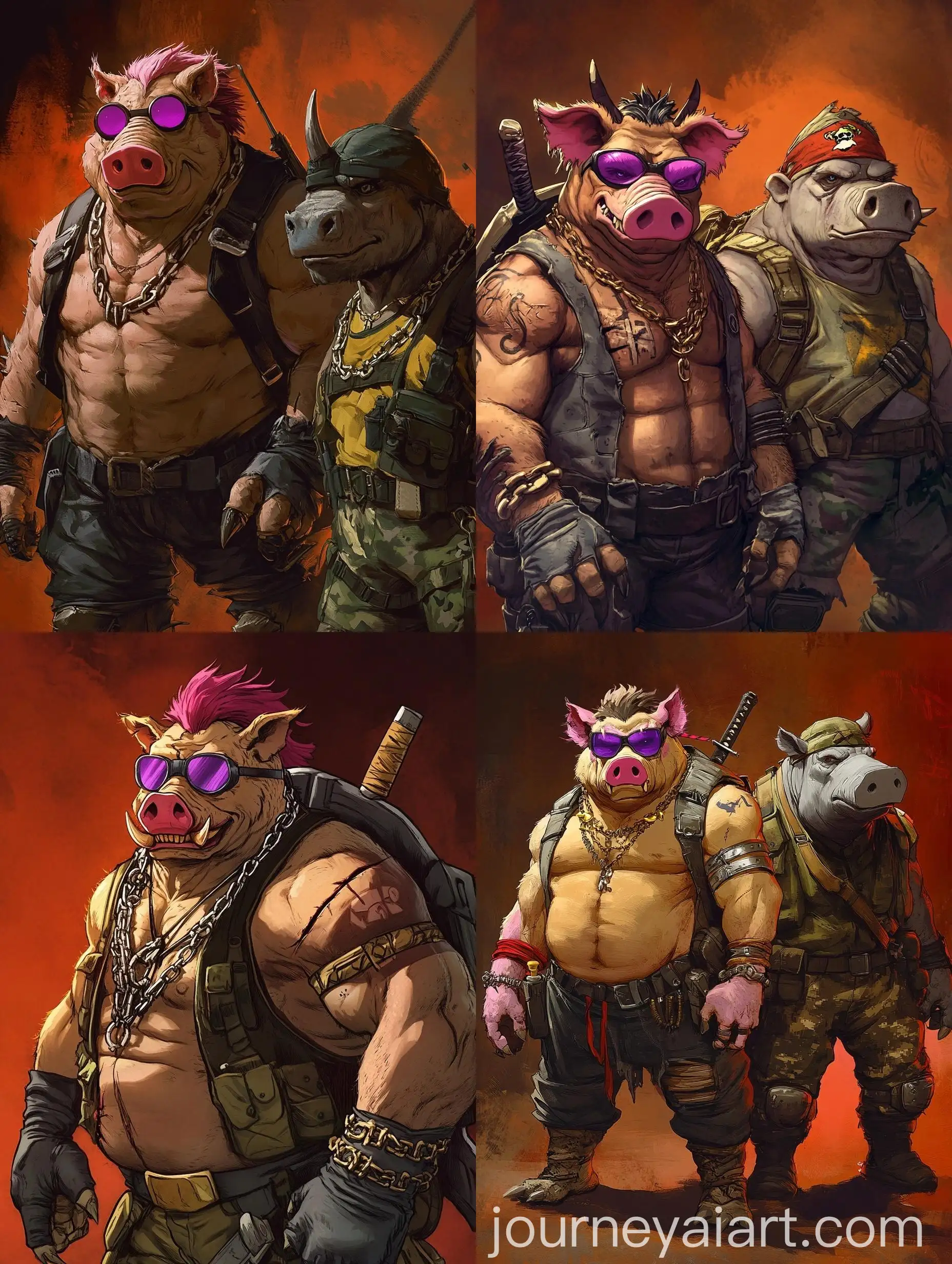 Mutated-Boar-and-Rhinoceros-with-Punk-Style-and-Military-Gear