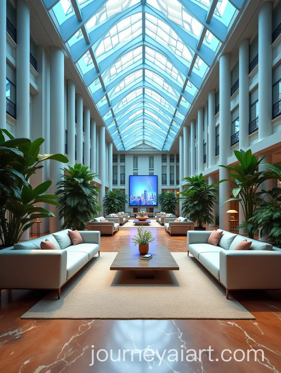 Modern-Business-Lounge-with-Spaceage-Sofas-and-Skylight