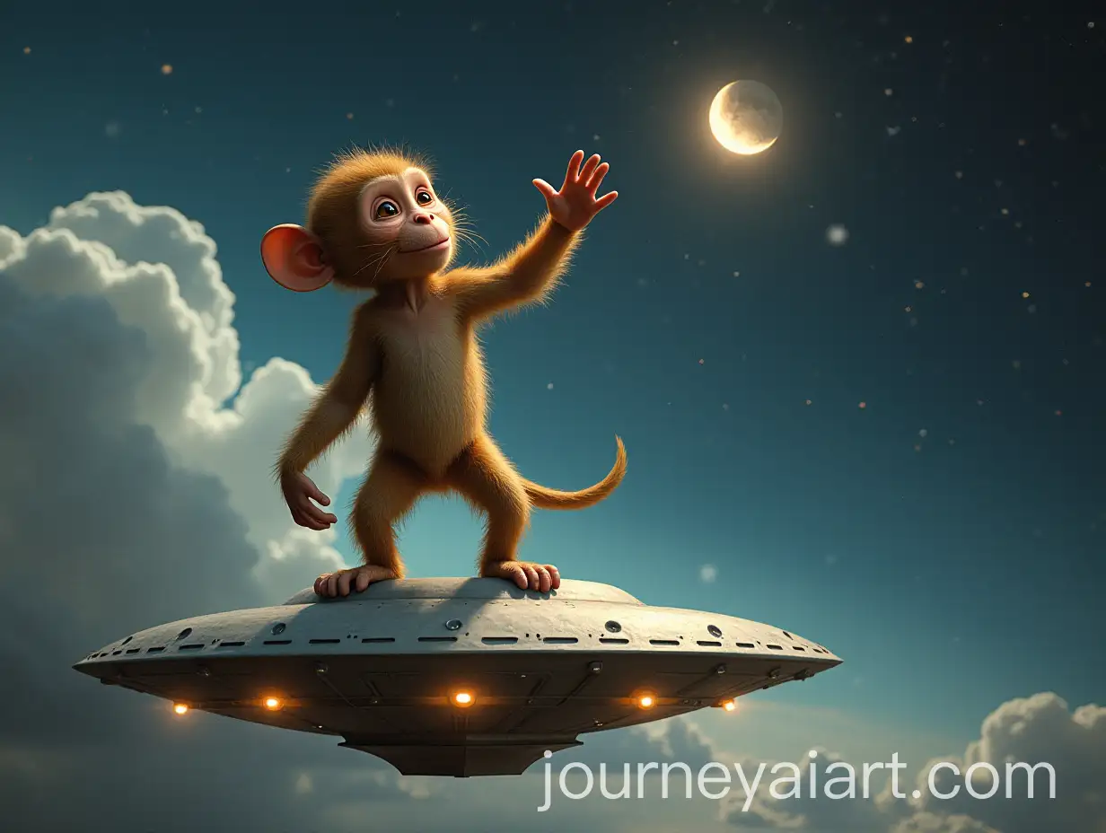 Playful-Monkey-Dancing-on-UFO