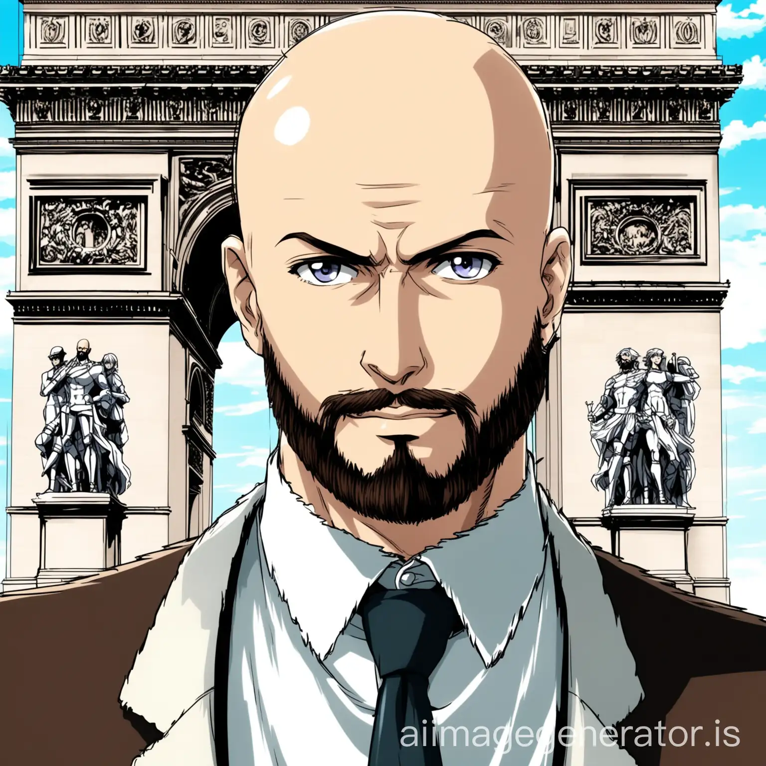 Charming-Bald-Bearded-European-Man-with-Arc-de-Triomphe-in-Manga-Anime-Style