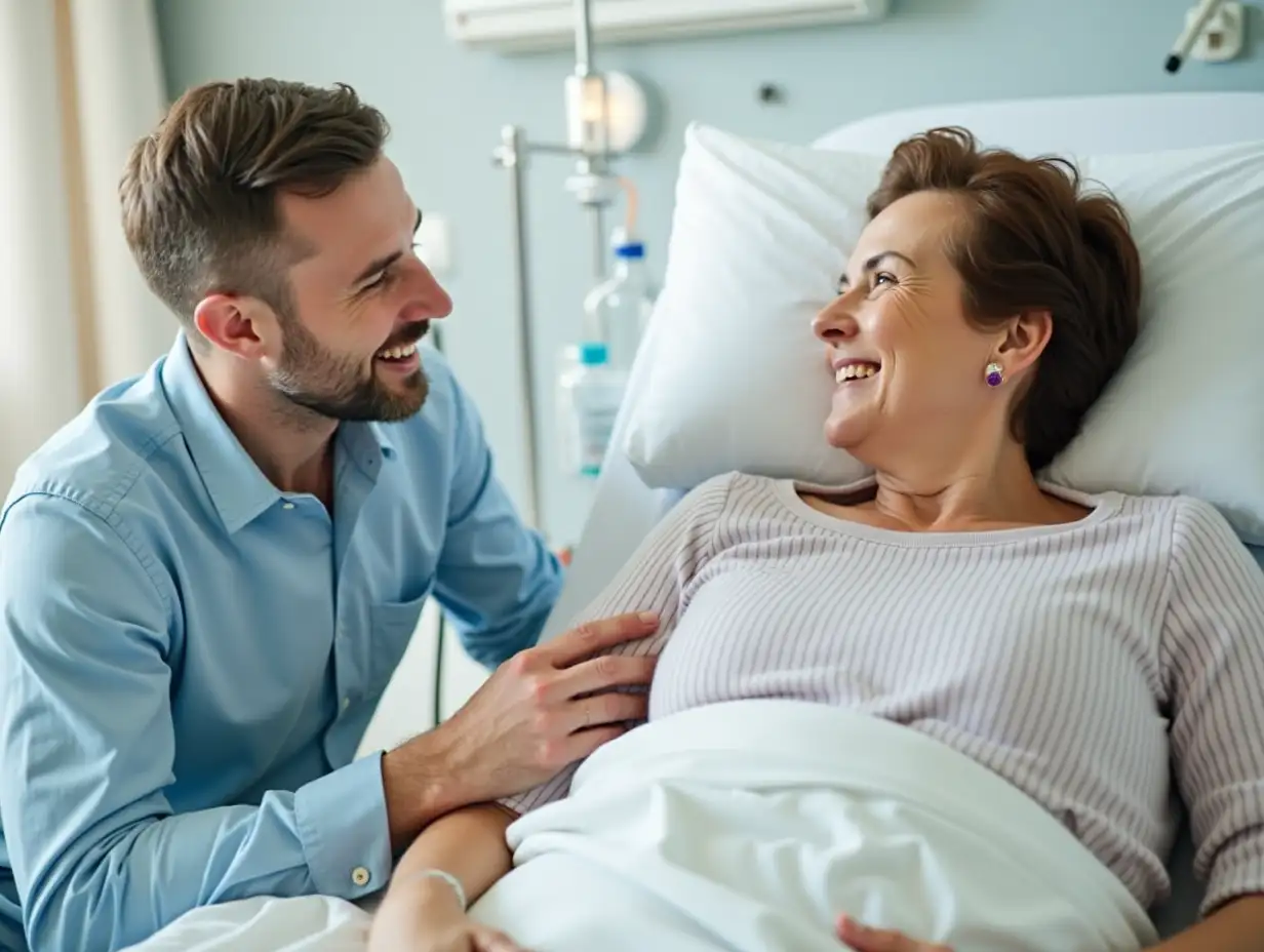 Woman Breast Cancer Patient Receiving Chemotherapy with Husband at Side