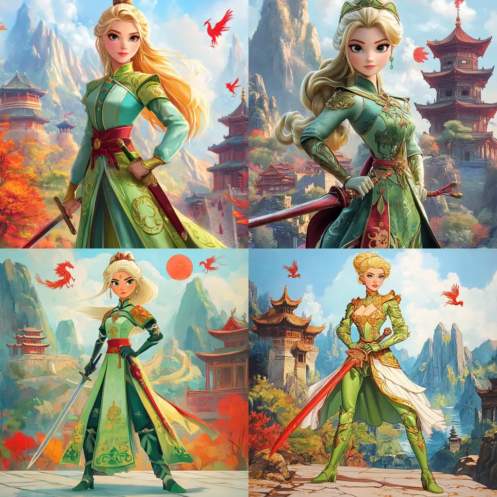 Elegant-Disney-British-Princess-Amber-in-Chinese-Medieval-Armor-with-Guilin-Mountains-Background