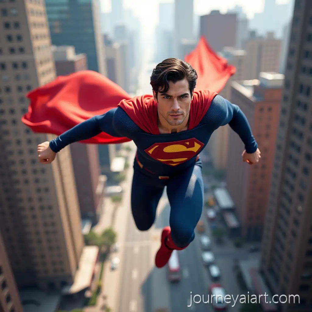 Superman-SoaringSuperman-flying-city-Above-a-Modern-City-Skyline-at-Dawn