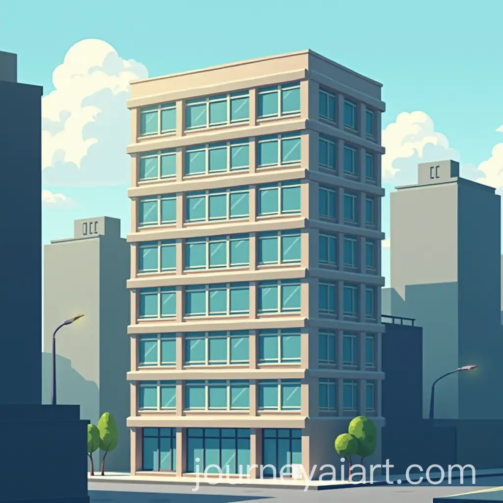 Modern-Cityscape-with-7Story-Building-and-Bright-Window-on-5th-Floor