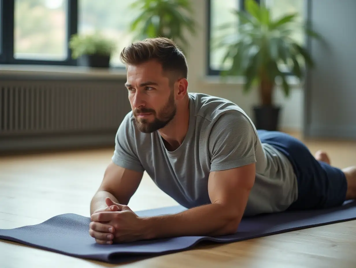 Foreign-Male-Finishing-Exercise-on-Yoga-Mat-in-Bright-Light