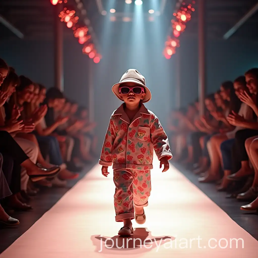Child-Model-Strutting-on-Catwalk-in-Colorful-Pajamas-and-Accessories