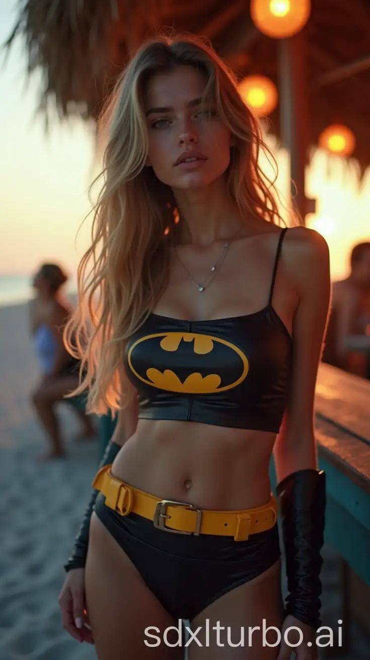 Melancholic-Batman-Girl-at-Beach-Bar-with-Tears-in-Her-Eyes