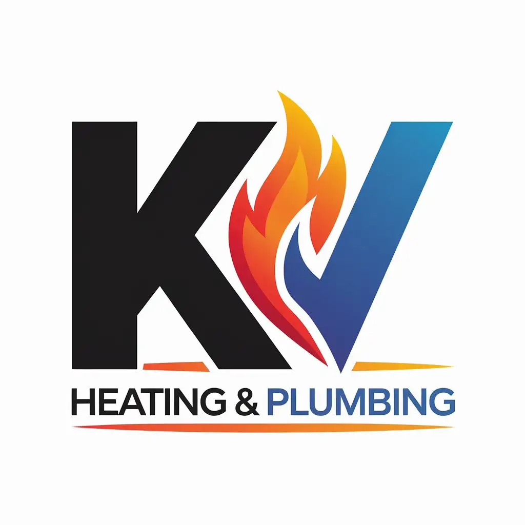 LOGO Design for KV Heating Plumbing Black and Blue with Flame Symbol for Construction Industry