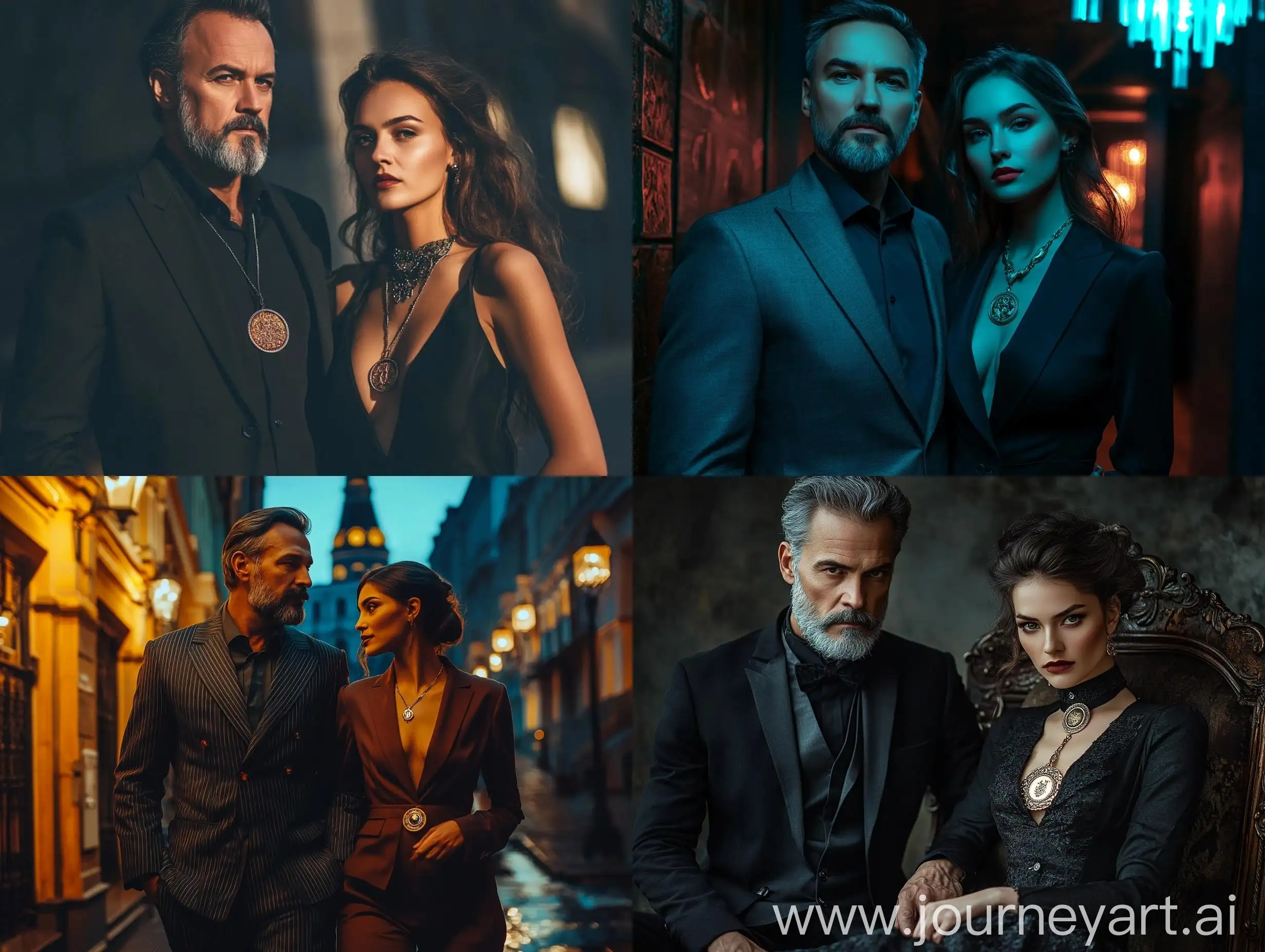 Mystical-Middleaged-Man-with-Dark-Beard-and-Girl-with-Medallion-in-Modern-Moscow