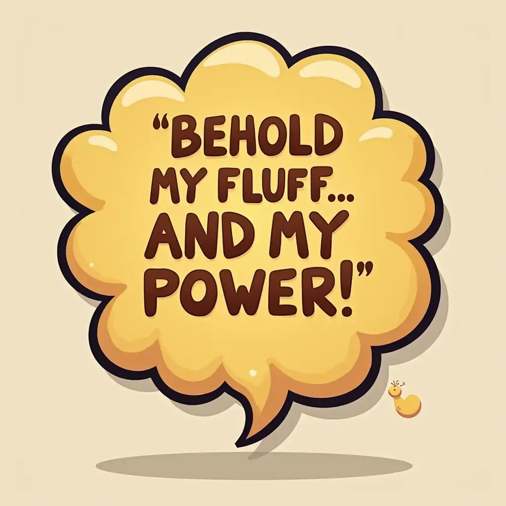 create a typography for bidoof for a speech bubble saying 'Behold my fluff... AND MY POWER!'